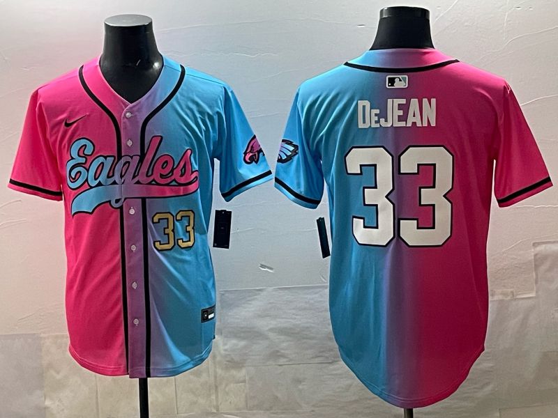 Men 2025 Philadelphia Eagles #33 Dejean Blue pink Nike Limited NFL Jersey style 04